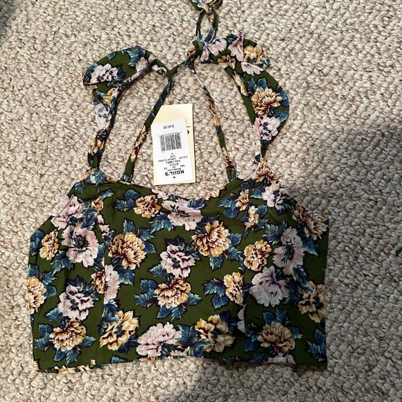 JUNIORS LIVE TO BE SPOILED BACK TIE CROPPED FLORAL TOP SIZE S #513 - Picture 2 of 2